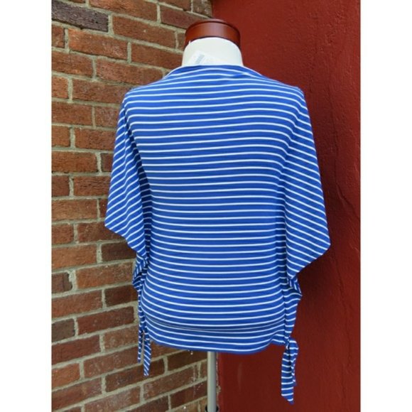 Chico's Cute Stripe Tie Waist Drapey Dolman Sleeve Stretch Top Blue Small NEW - Picture 6 of 7